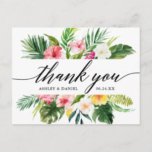 Tropical Floral Wedding Calligraphy Vielen Dank Postkarte