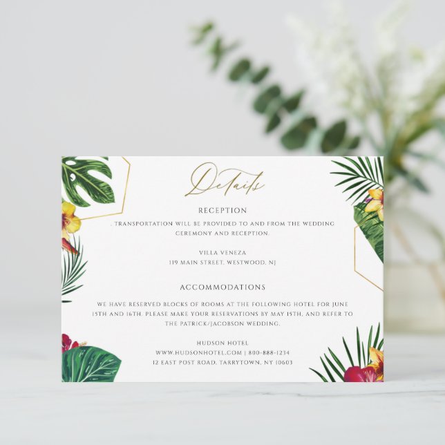 Tropical Floral Wedding Details Card Einladung (Stehend Vorderseite)