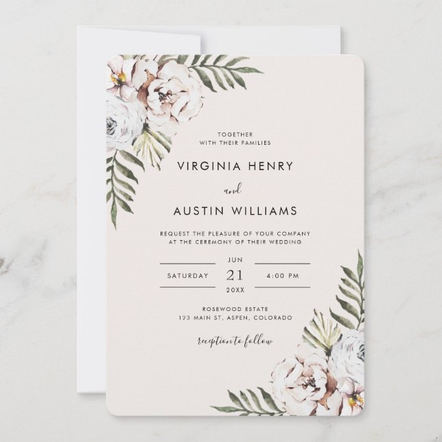 Tropical Floral Wedding Einladung (Vorderseite)