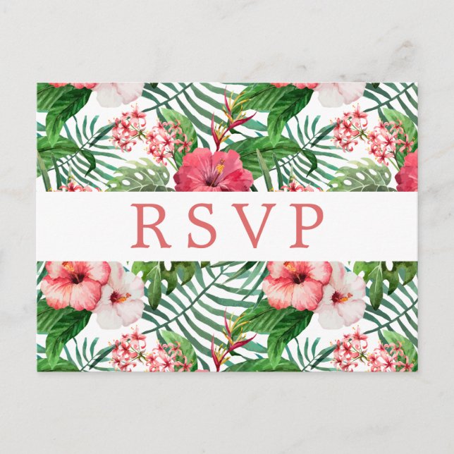 Tropical Floral Wedding RSVP Postkarte (Vorderseite)