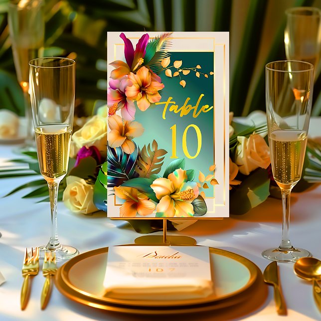 Tropical Floral Wedding Tischnummer Card (Tropical Floral Wedding Table Number )