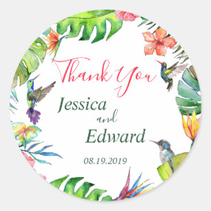 Tropical Floral Wedding Vielen Dank Runder Aufkleber