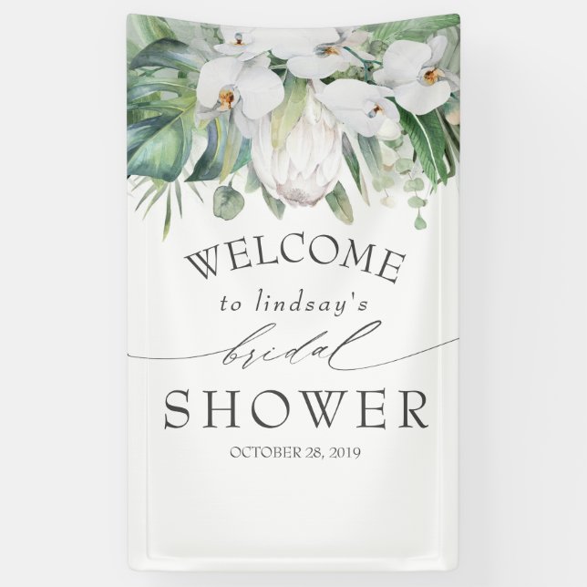 Tropical Floral White King Protea Brautparty Banner (Vertikal)