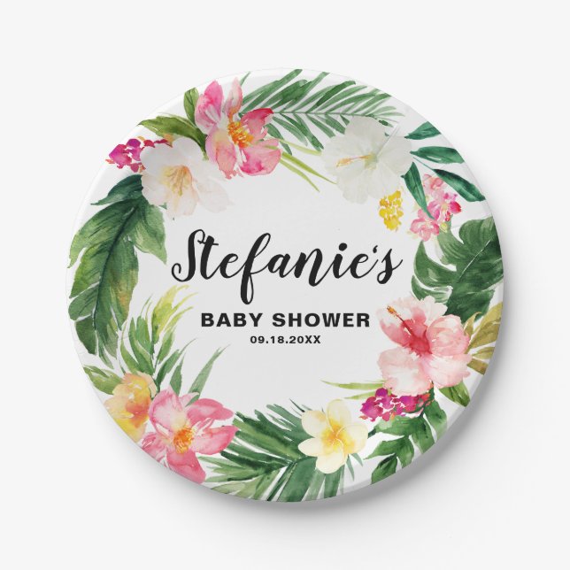 Tropical Floral Wreath Summer Baby Dusche Pappteller (Vorderseite)