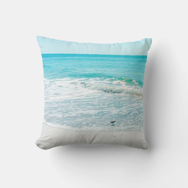 Tropical Florida Beach Sand Ocean Waves Sandpiper Kissen (Vorderseite)