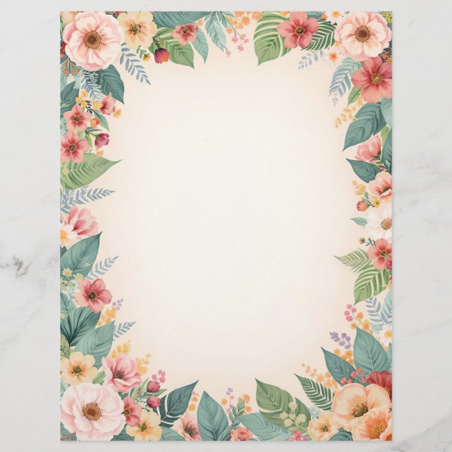 Tropical Flower Border Stationery Paper Briefbogen (Vorderseite)