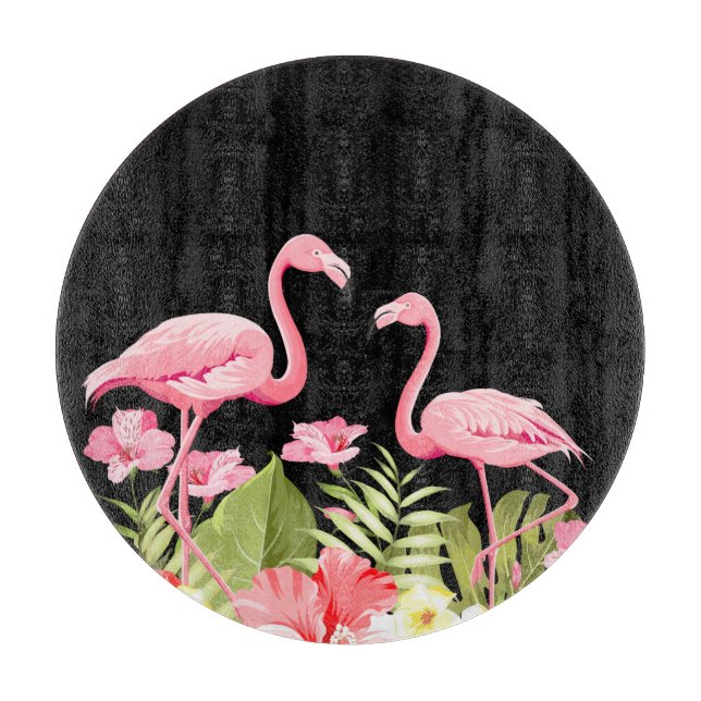 Tropical Flowers And Flamingos Schneidebrett (Vorderseite)