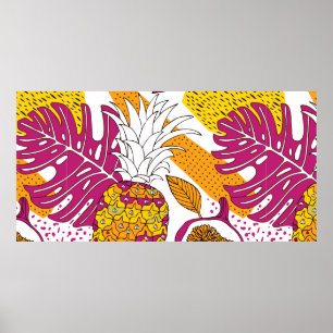 Tropical flowers and fruits,bright exotic print poster