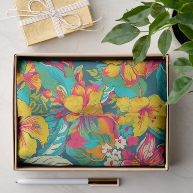 Tropical Flowers and Leaves Pattern Seidenpapier (Geschenk)