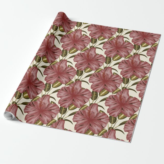Tropical flowers seamless pattern | red flowers geschenkpapier (Ungerollt)
