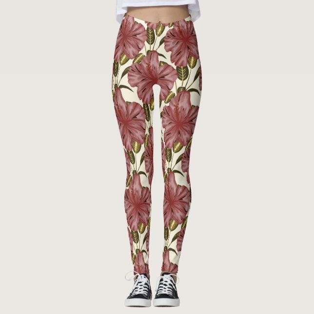 Tropical flowers seamless pattern | red flowers leggings (Vorderseite)