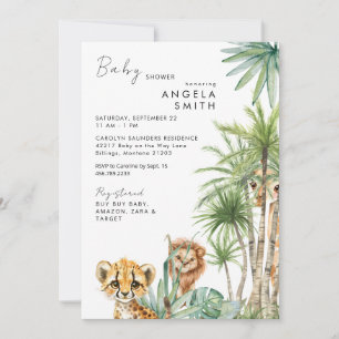 Tropical Foliage Baby Animals Baby Dusche II Einladung