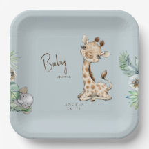 Tropical Foliage Dusty Blue Jungle Baby Dusche