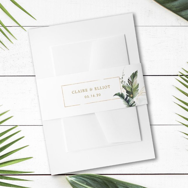 Tropical Foliage Green Gold Hochzeit Einladungsbanderole (Von Creator hochgeladen)