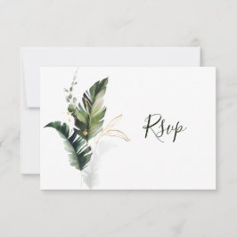 Tropical Foliage Green Wedding RSVP Card Karte