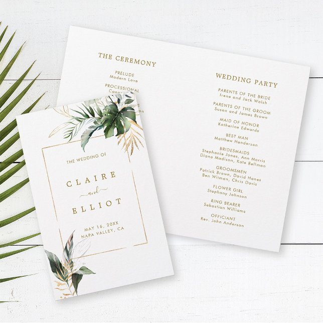 Tropical Foliage Mariage Gold Ceremony Programme (Front & Inside)
