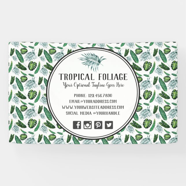 Tropical Foliage Palm Blätter & Grüne Wasserfarbe Banner (Horizontal)