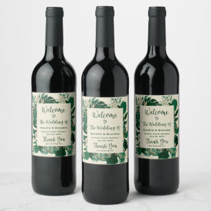 Tropical Foliage Trendy Greenerity Wedding Willkom Weinetikett