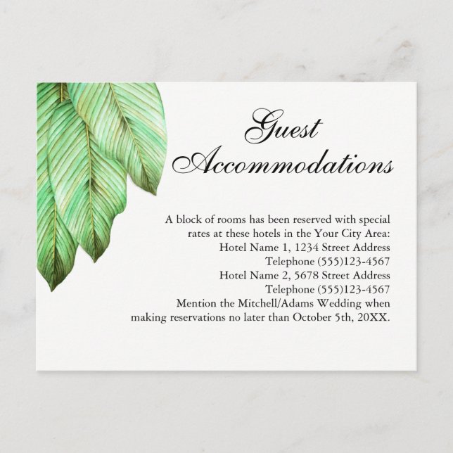 Tropical Foliage Wedding Guest Accommodation Postkarte (Vorderseite)