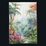 Tropical Forest Geschirrtuch<br><div class="desc">A Watercolour landscape of a tropical forest with colourful flowers</div>