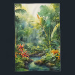 Tropical Forest Geschirrtuch<br><div class="desc">A Watercolour landscape of a tropical forest with colourful flowers</div>