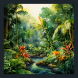 Tropical Forest Poster<br><div class="desc">A Watercolour landscape of a tropical forest with colourful flowers</div>