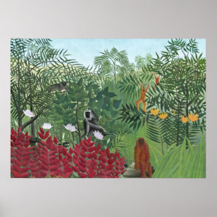 Tropical Forest with Monkeys, 1910 (Oil on Canvas) Poster