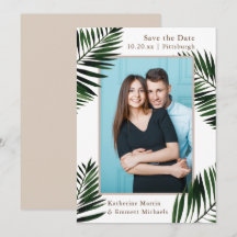 Tropical Frame Beige Wedding Save the Date Foto