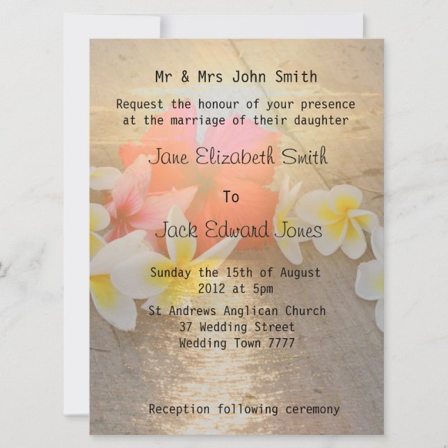 Tropical Frangipani Beach Hochzeitseinladungen Einladung (Vorderseite)