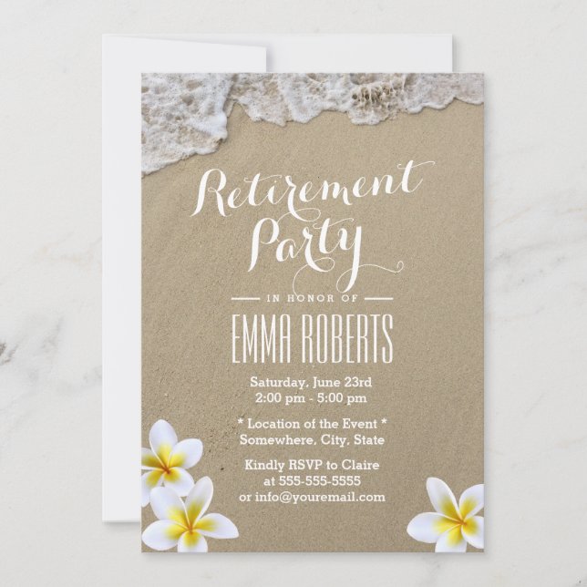 Tropical Frangipani Floral Beach Retirement Party Einladung (Vorderseite)