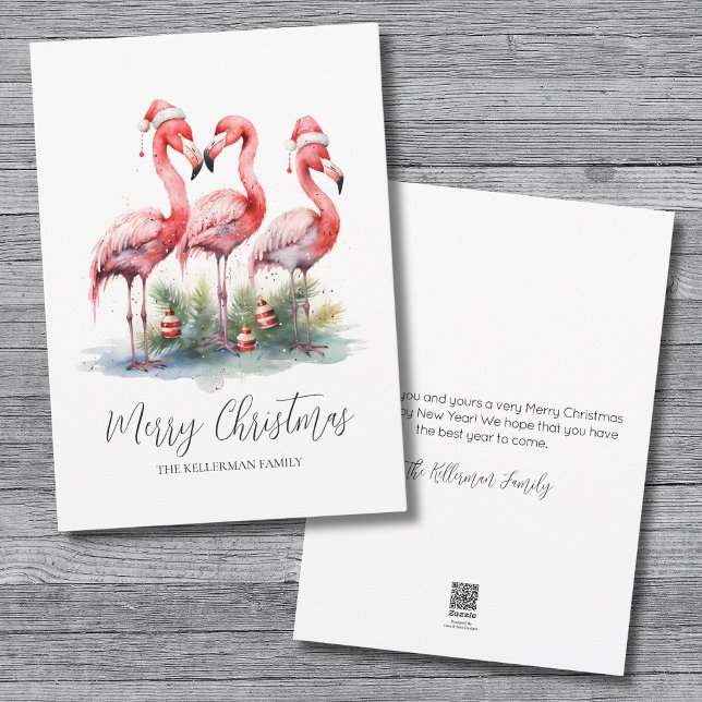 Tropical Frohe Weihnachten (Pink Flamingo Tropical Merry Christmas Holiday Card)