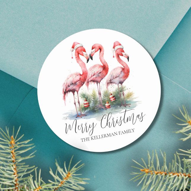 Tropical Frohe Weihnachten Runder Aufkleber (Tropical Merry Christmas Classic Round Sticker)
