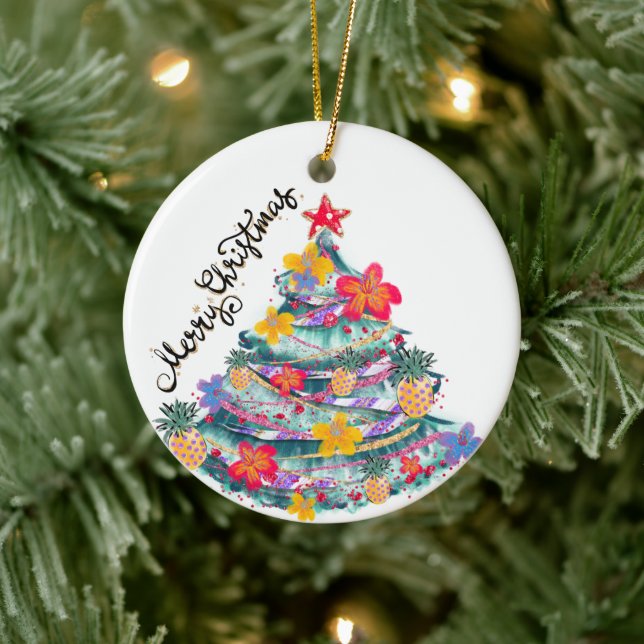 Tropical Frohe Weihnachtsbaum T - Shirt zu Keramik Ornament (Baum)
