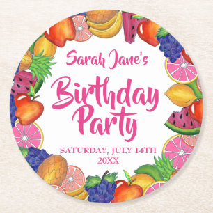 Tropical Fruit Banana Watermelon Geburtstagsparty Runder Pappuntersetzer