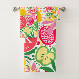 Tropical Fruit Monogram Watercolor Sommermuster Badhandtuch Set