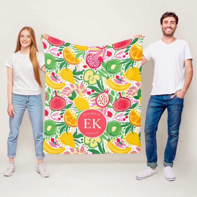 Tropical Fruit Monogram Watercolor Sommermuster Fleecedecke (Beispiel)