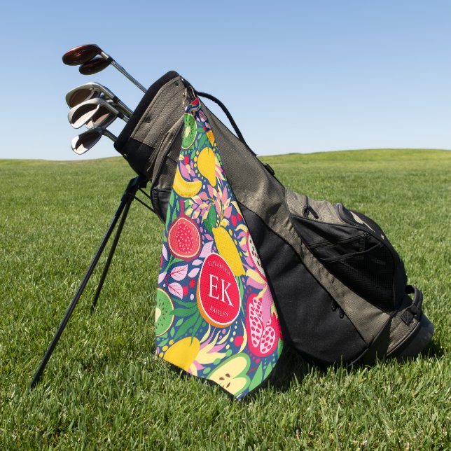 Tropical Fruit Monogram Watercolor Sommermuster Golfhandtuch (Gras)