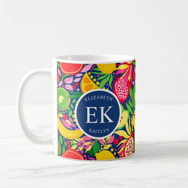 Tropical Fruit Monogram Watercolor Sommermuster Kaffeetasse (Links)