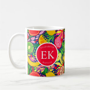 Tropical Fruit Monogram Watercolor Sommermuster Kaffeetasse