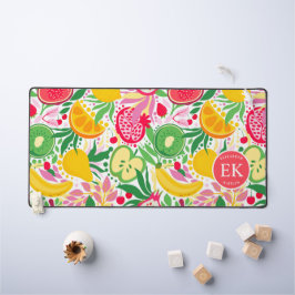 Tropical Fruit Monogram Watercolor Sommermuster Schreibtischunterlage