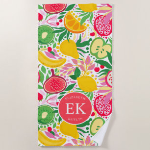 Tropical Fruit Monogram Watercolor Sommermuster Strandtuch