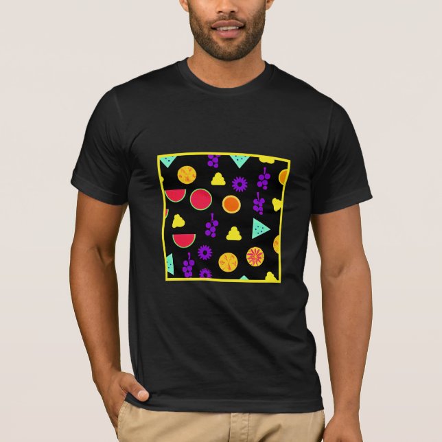 Tropical Fruit Neon Paradise Muster T-Shirt (Vorderseite)