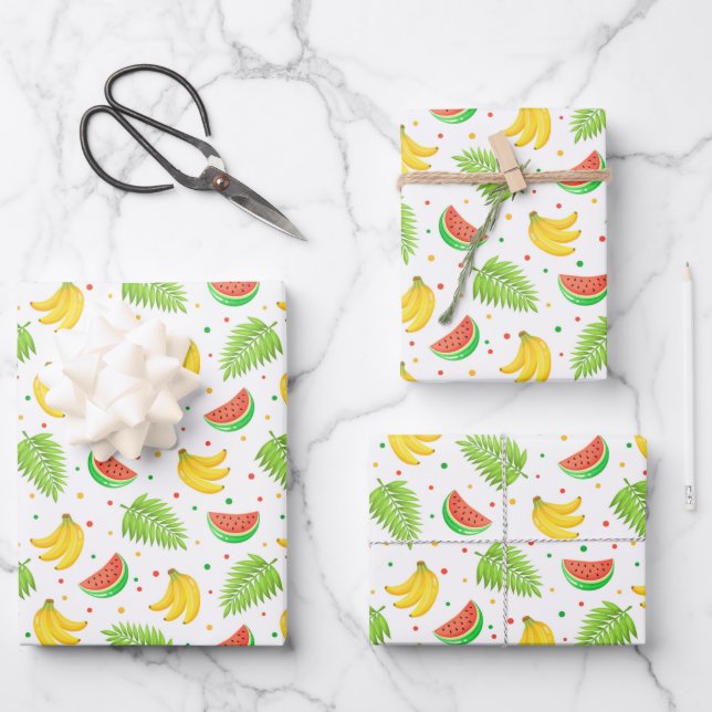 Tropical Fruit Polka Dot Muster Geschenkpapier Set (Vorderseite)