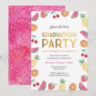 Tropical Fruity Kids Graduation party Invitation