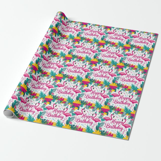 Tropical Fun Flamingo Birthday Design Geschenkpapier (Ungerollt)
