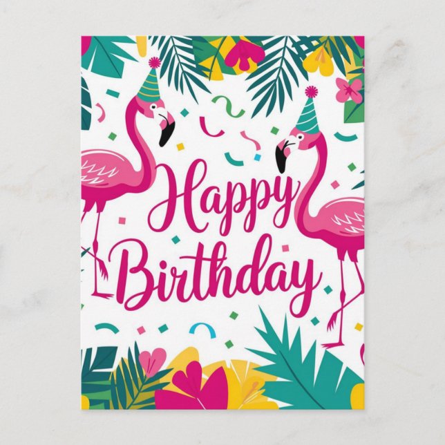 Tropical Fun Flamingo Birthday Design Postkarte (Vorderseite)