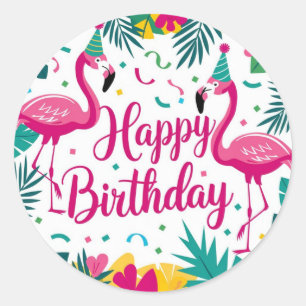 Tropical Fun Flamingo Birthday Design Runder Aufkleber
