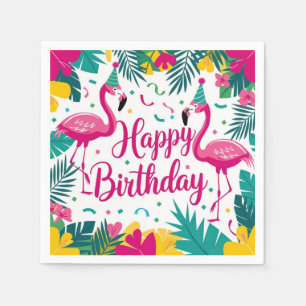 Tropical Fun Flamingo Birthday Design Serviette
