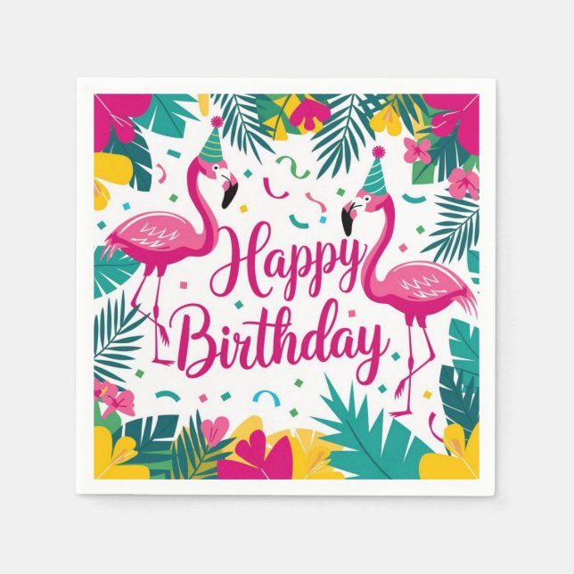 Tropical Fun Flamingo Birthday Design Serviette (Vorderseite)