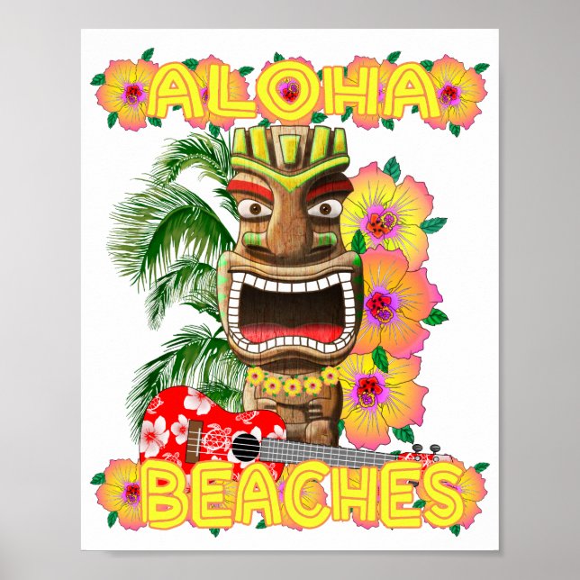 Tropical Funny Aloha Strände Hawaiian Tiki Poster (Vorne)